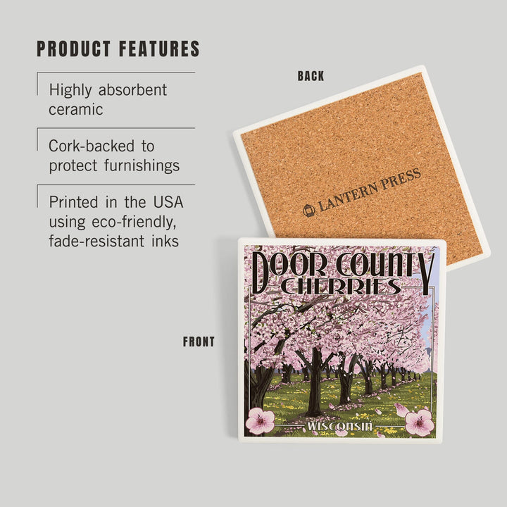 Door County, Wisconsin, Cherry Blossoms, Coasters Coasters Lantern Press 