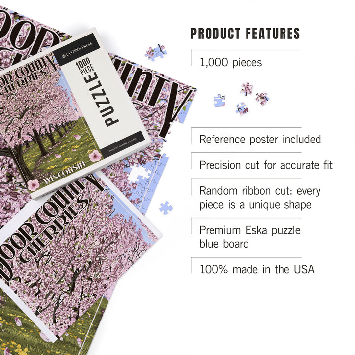 Door County, Wisconsin, Cherry Blossoms, Jigsaw Puzzle Puzzle Lantern Press 