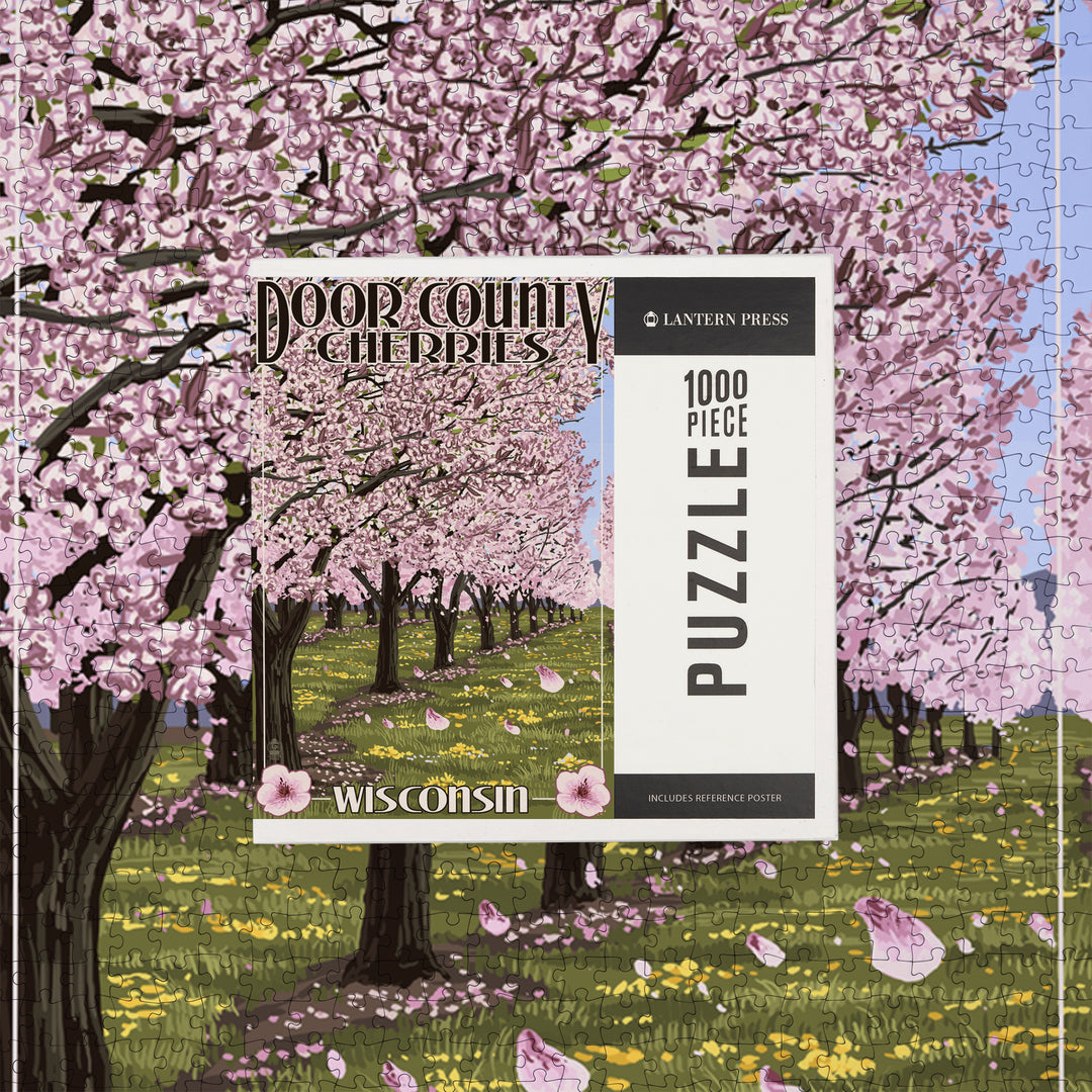 Door County, Wisconsin, Cherry Blossoms, Jigsaw Puzzle Puzzle Lantern Press 