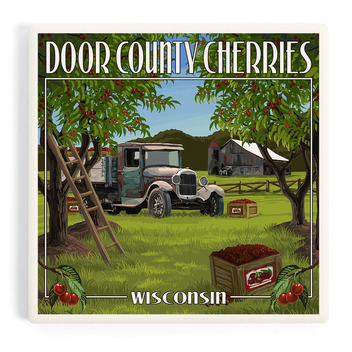 Door County, Wisconsin, Cherry Harvest, Coasters Coasters Lantern Press 