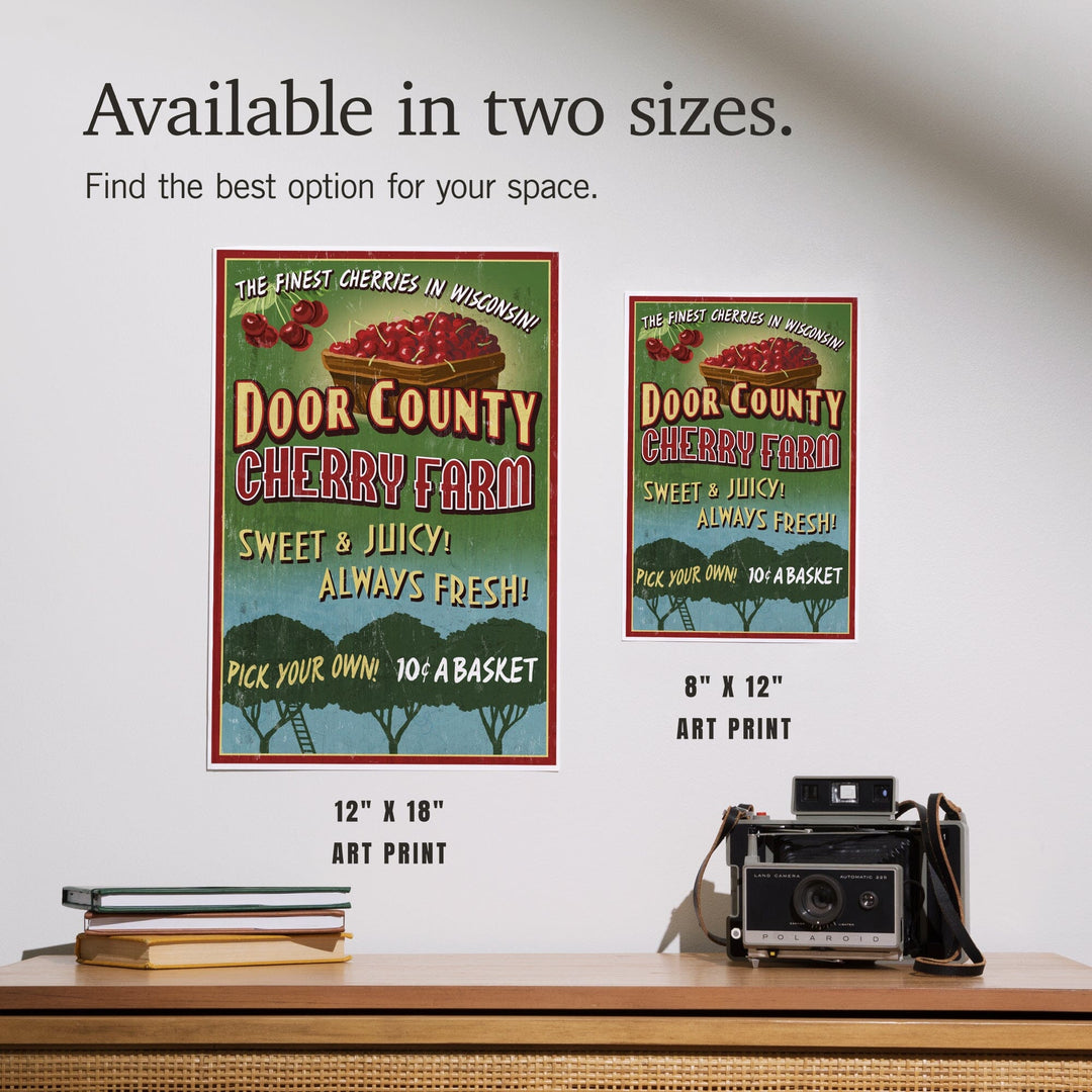 Door County, Wisconsin, Cherry Vintage Sign, Art & Giclee Prints Art Lantern Press 