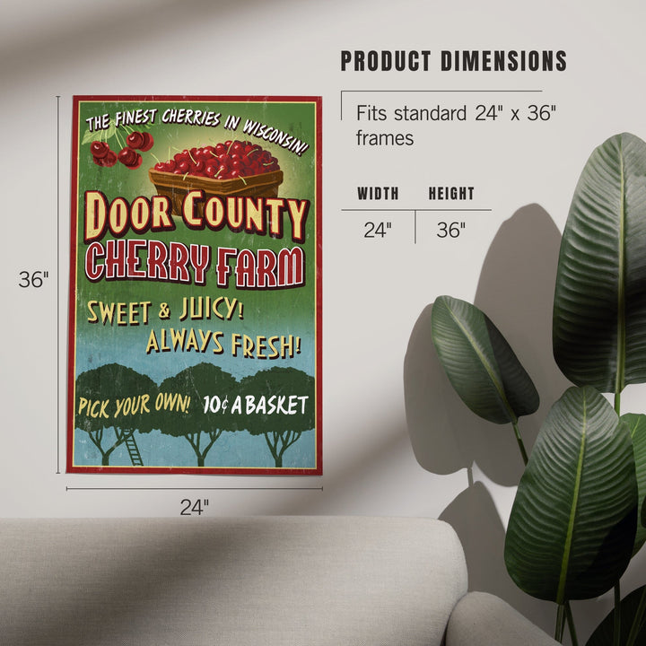 Door County, Wisconsin, Cherry Vintage Sign, Art & Giclee Prints Art Lantern Press 