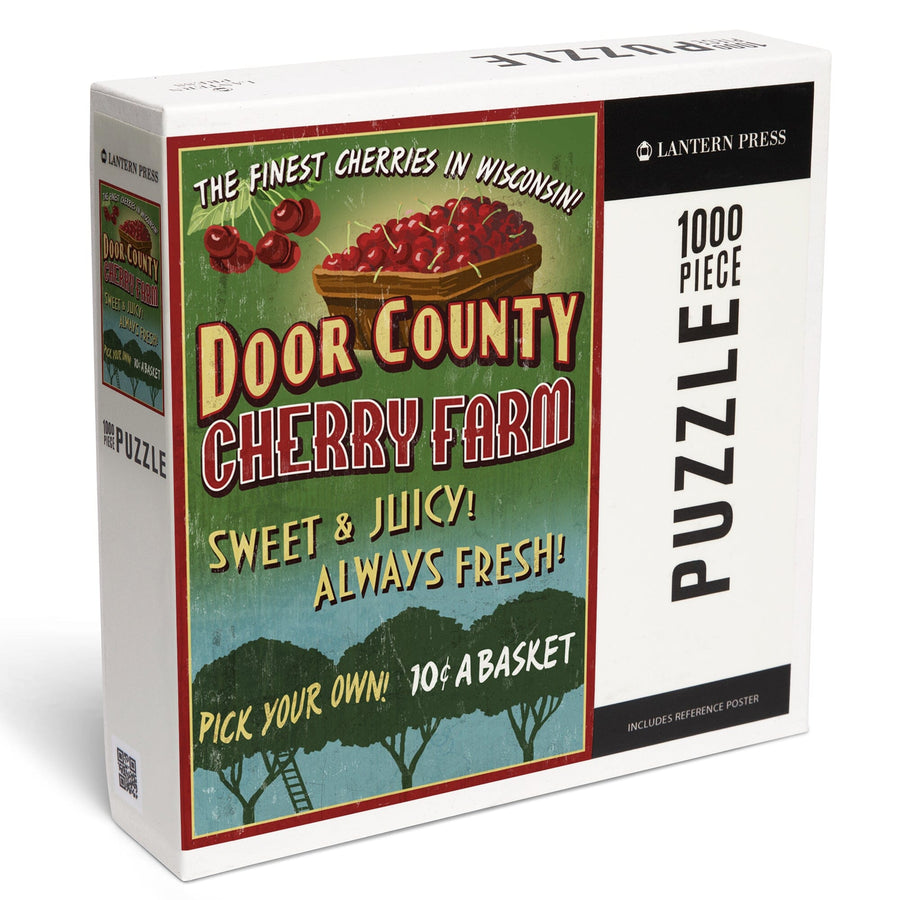 Door County, Wisconsin, Cherry Vintage Sign, Jigsaw Puzzle Puzzle Lantern Press 