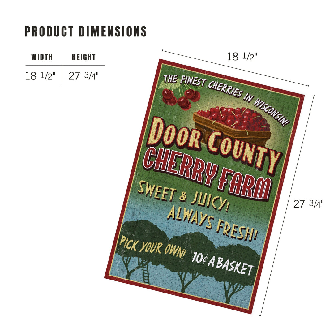 Door County, Wisconsin, Cherry Vintage Sign, Jigsaw Puzzle Puzzle Lantern Press 