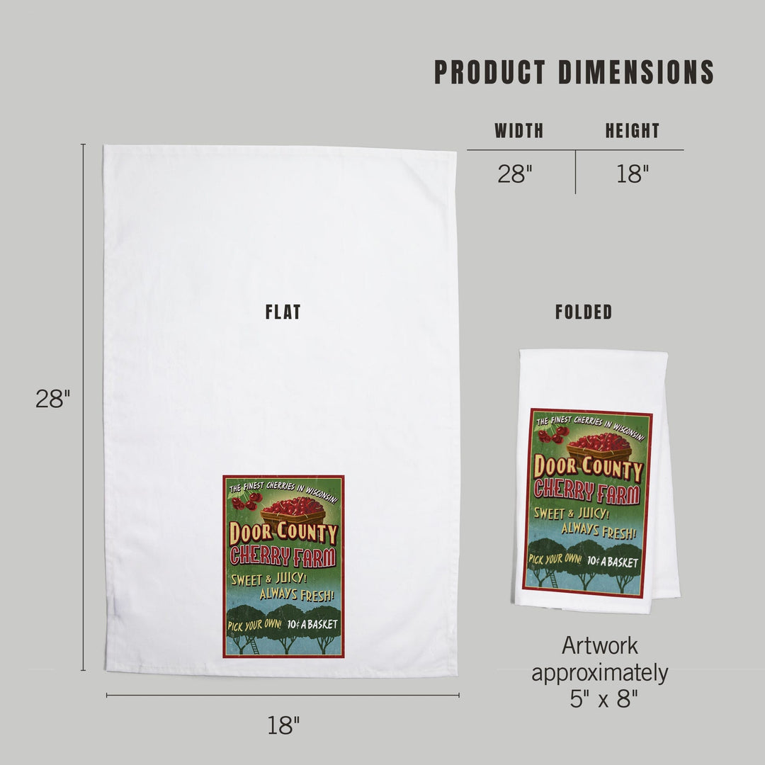 Door County, Wisconsin, Cherry Vintage Sign, Organic Cotton Kitchen Tea Towels Kitchen Lantern Press 