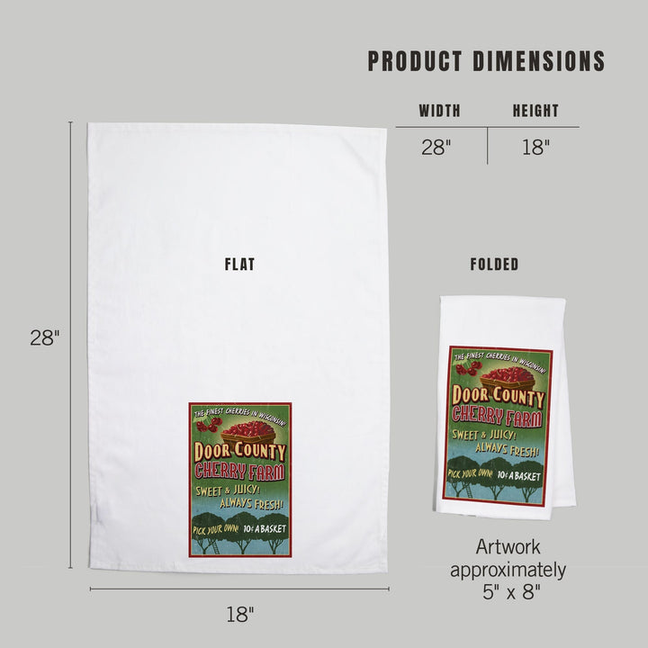 Door County, Wisconsin, Cherry Vintage Sign, Organic Cotton Kitchen Tea Towels Kitchen Lantern Press 