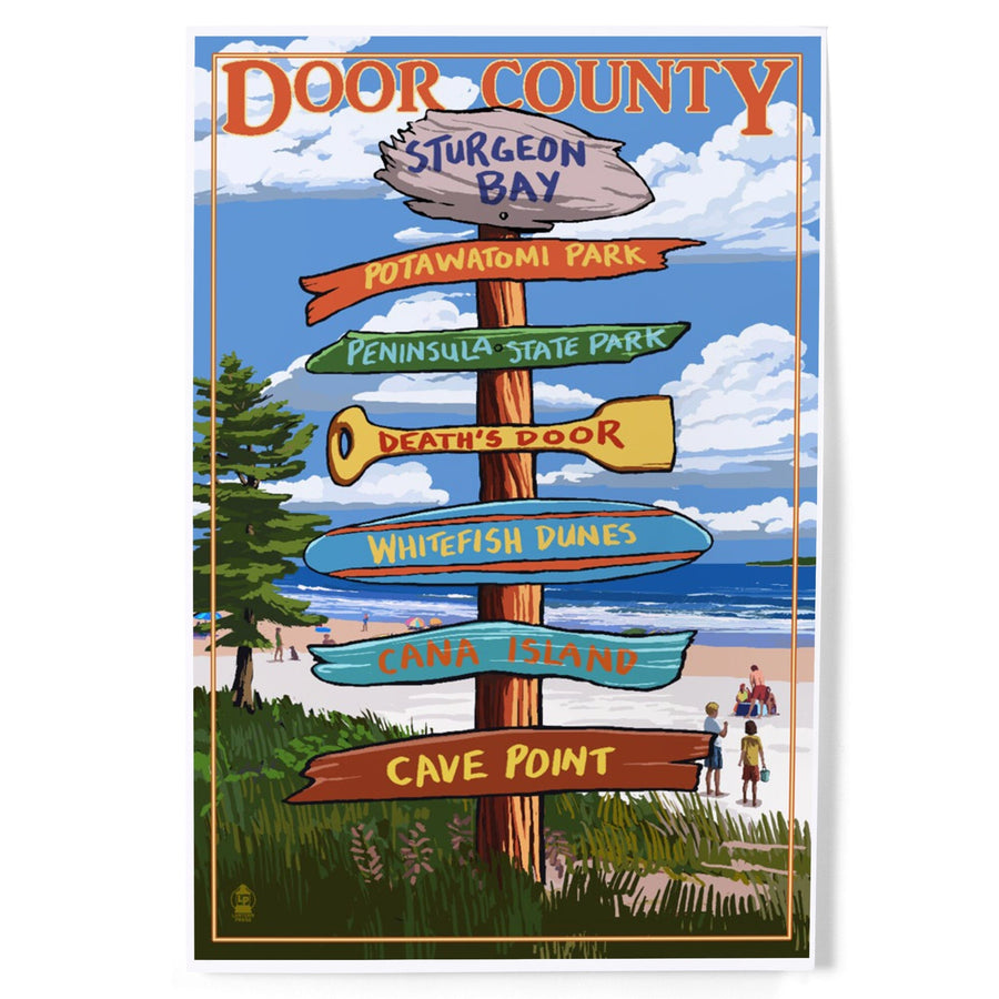 Door County, Wisconsin, Destination Signpost, Art & Giclee Prints Art Lantern Press 