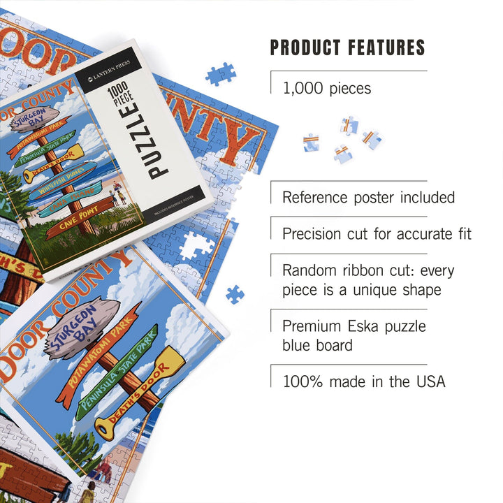 Door County, Wisconsin, Destination Signpost, Jigsaw Puzzle Puzzle Lantern Press 