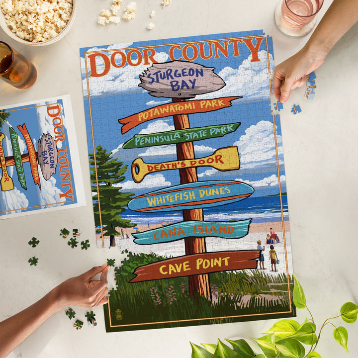 Door County, Wisconsin, Destination Signpost, Jigsaw Puzzle Puzzle Lantern Press 
