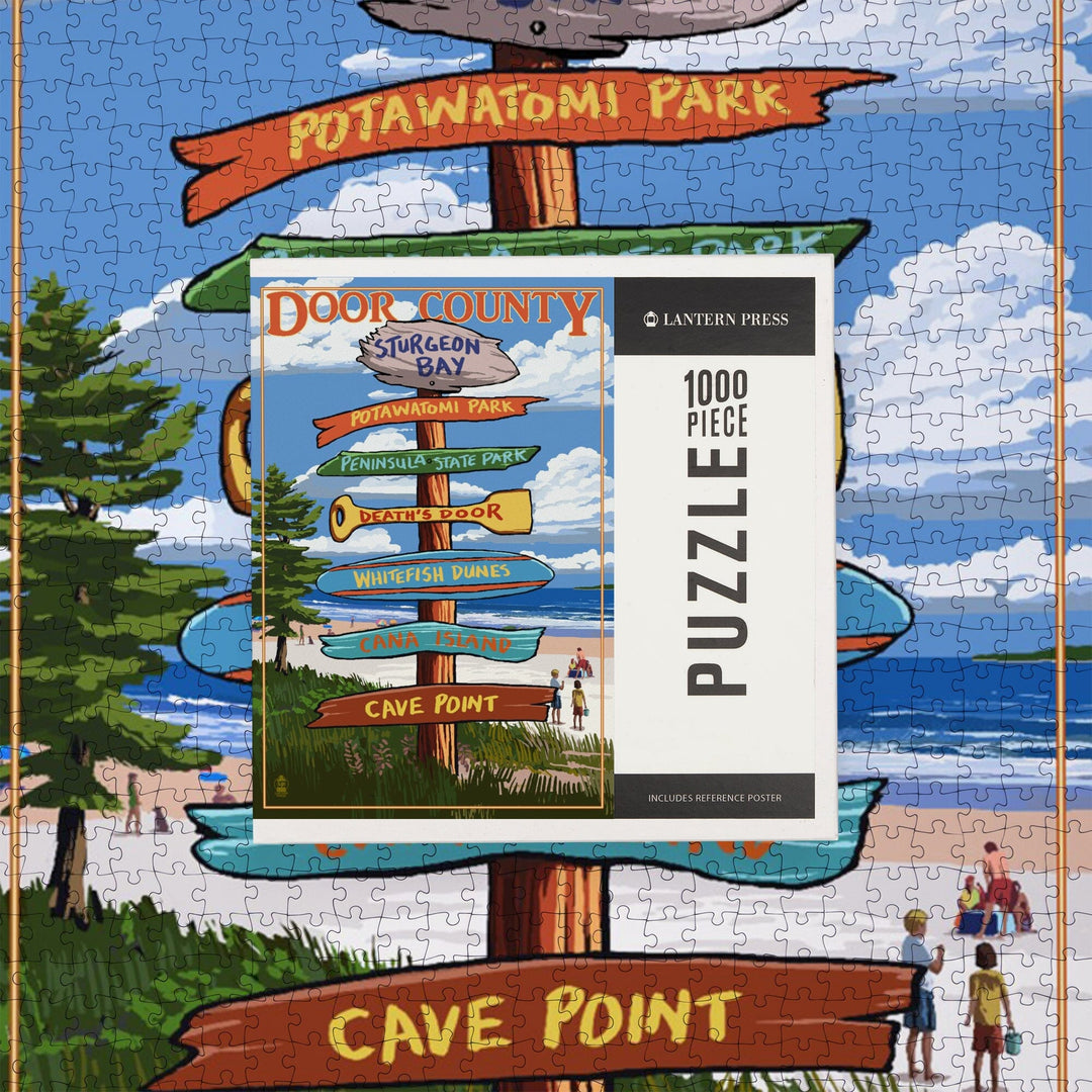 Door County, Wisconsin, Destination Signpost, Jigsaw Puzzle Puzzle Lantern Press 