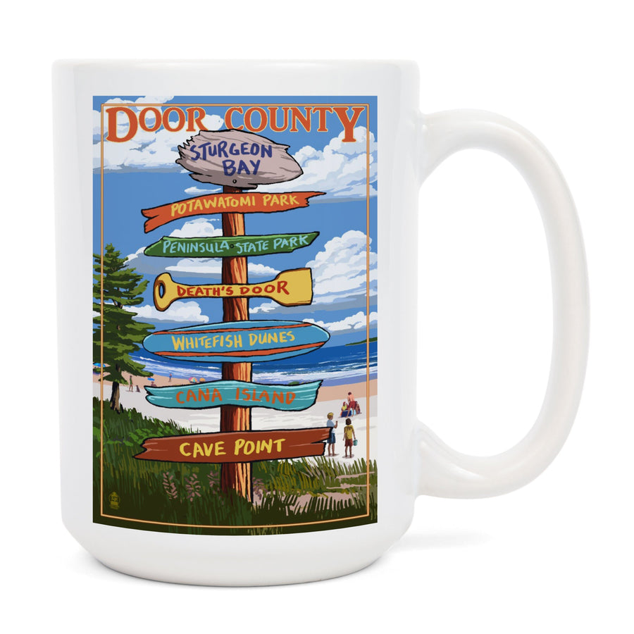 Door County, Wisconsin, Destination Signpost, Lantern Press Artwork, Ceramic Mug Mugs Lantern Press 