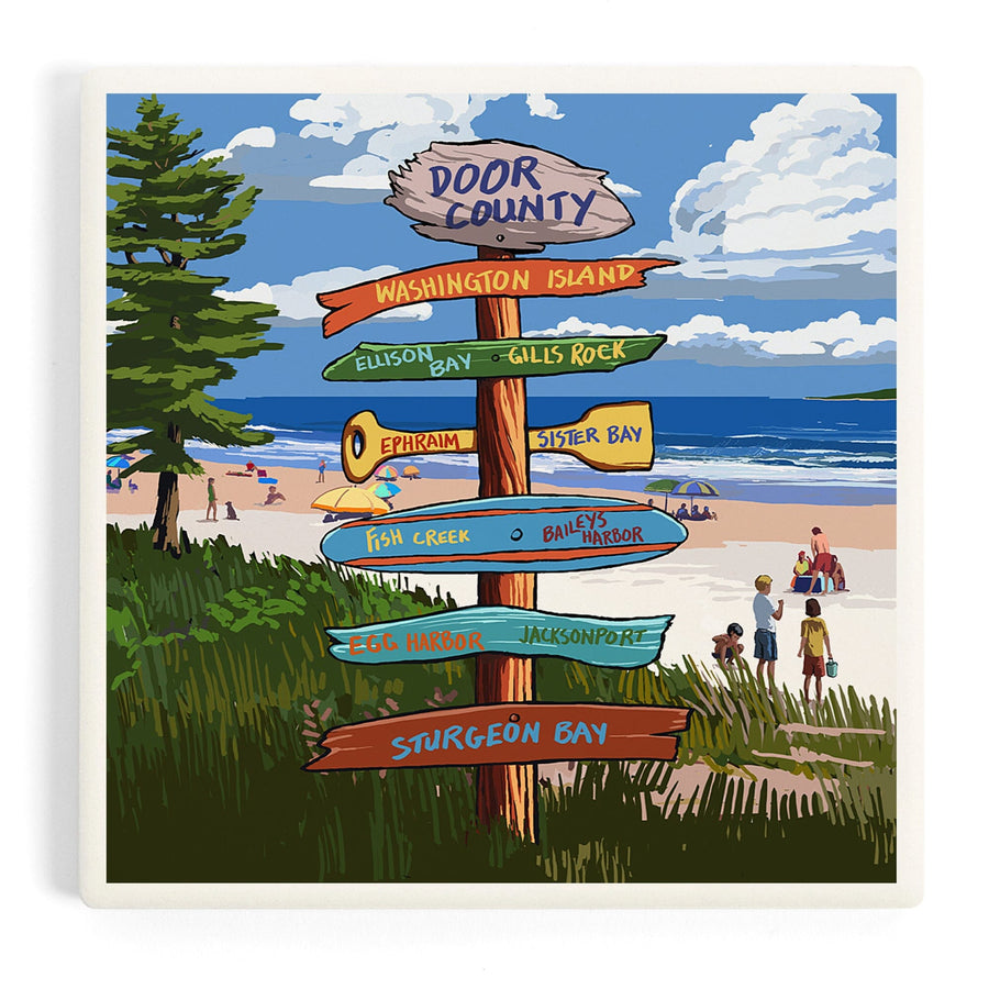 Door County, Wisconsin, Destination Signpost, New, Coasters Coasters Lantern Press 