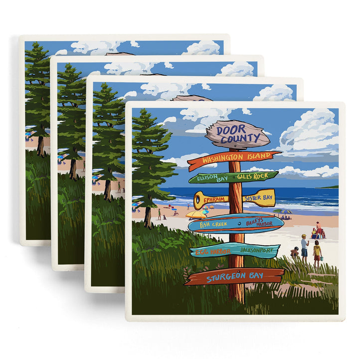 Door County, Wisconsin, Destination Signpost, New, Coasters Coasters Lantern Press 