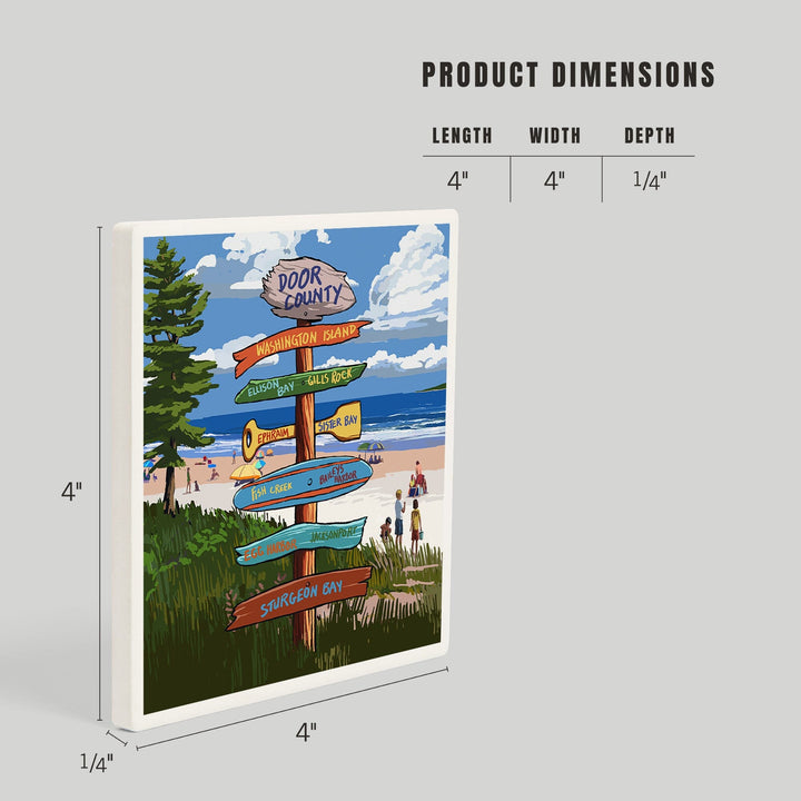 Door County, Wisconsin, Destination Signpost, New, Coasters Coasters Lantern Press 