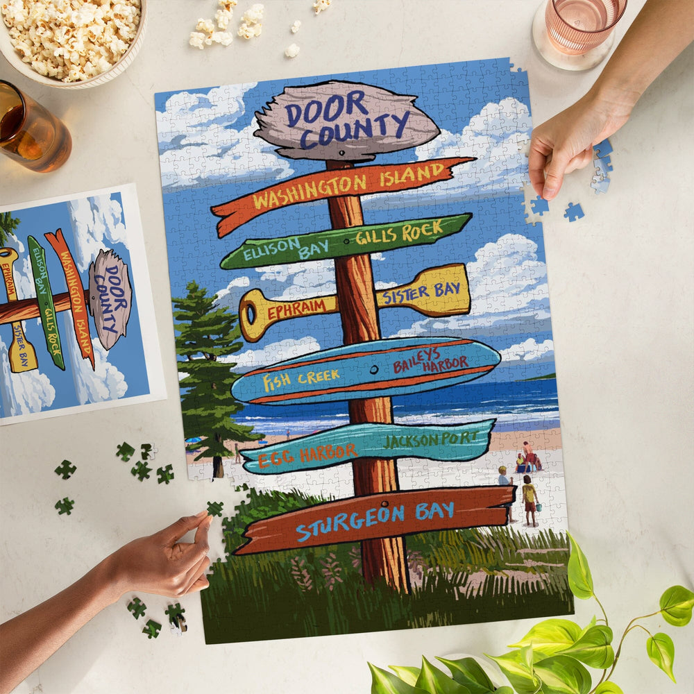 Door County, Wisconsin, Destination Signpost, New, Jigsaw Puzzle Puzzle Lantern Press 