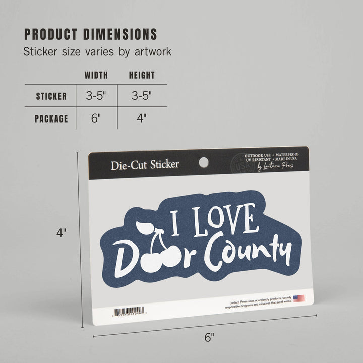 Door County, Wisconsin, I Love Door County, Contour, Vinyl Sticker - Lantern Press