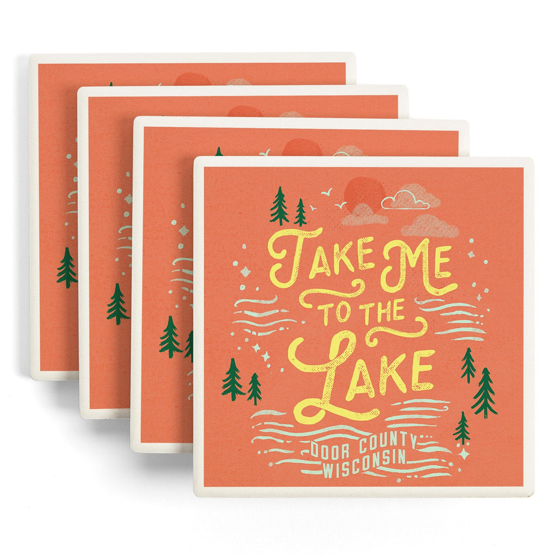 Door County, Wisconsin, Lake Life Series, Take Me to The Lake, Coasters Coasters Lantern Press 