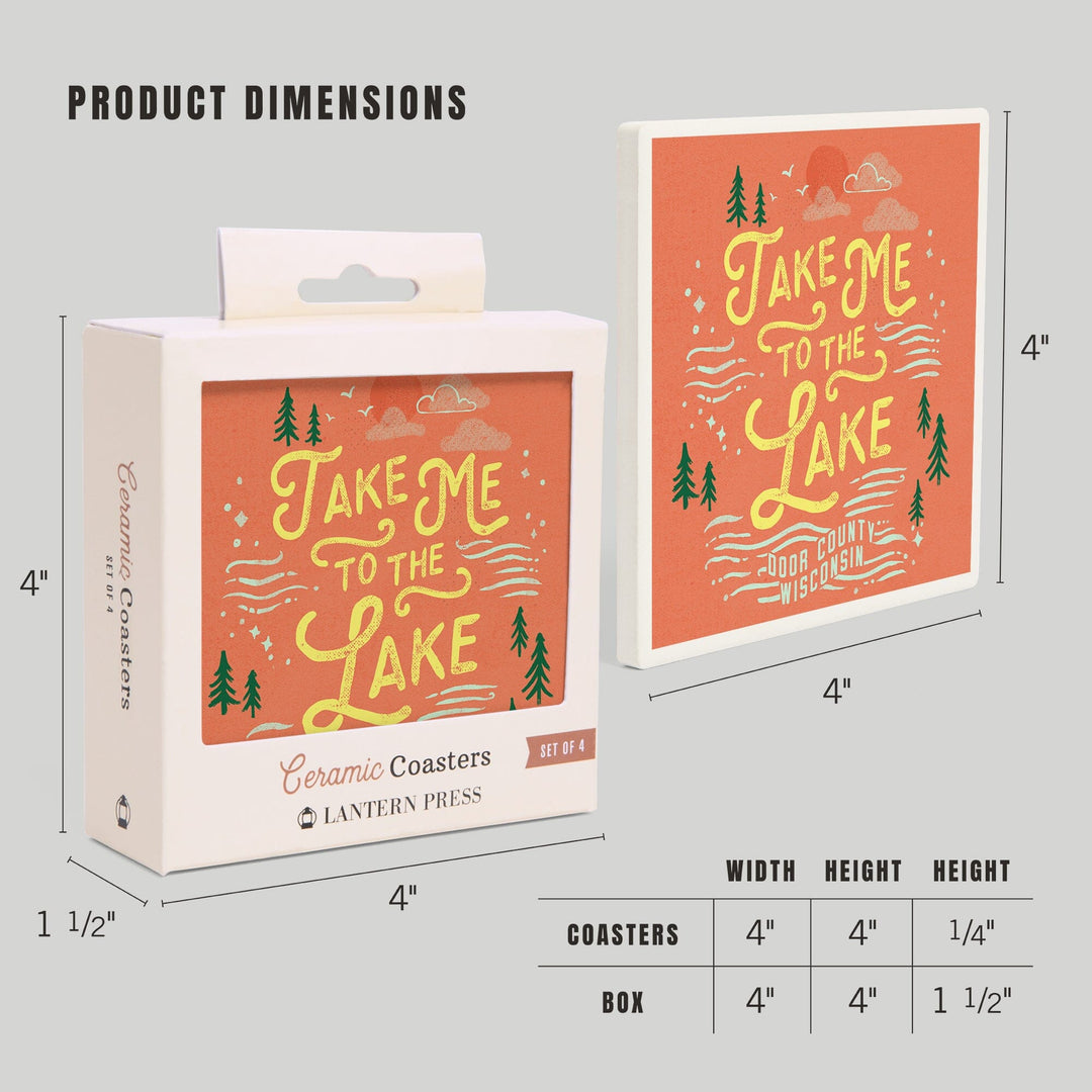 Door County, Wisconsin, Lake Life Series, Take Me to The Lake, Coasters Coasters Lantern Press 