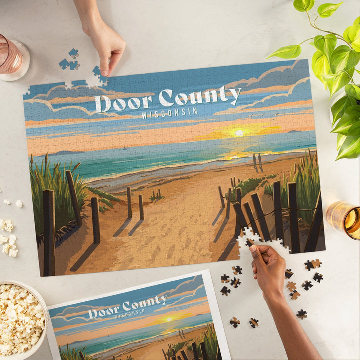 Door County, Wisconsin, Painterly, Sand Soul Sun, Beach Path, Jigsaw Puzzle Puzzle Lantern Press 