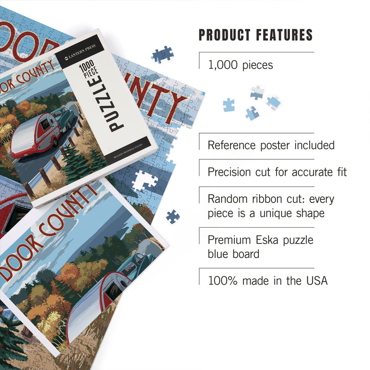 Door County, Wisconsin, Retro Camper Cruise, Jigsaw Puzzle Puzzle Lantern Press 