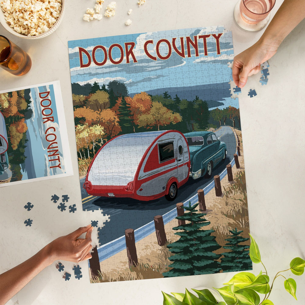 Door County, Wisconsin, Retro Camper Cruise, Jigsaw Puzzle Puzzle Lantern Press 