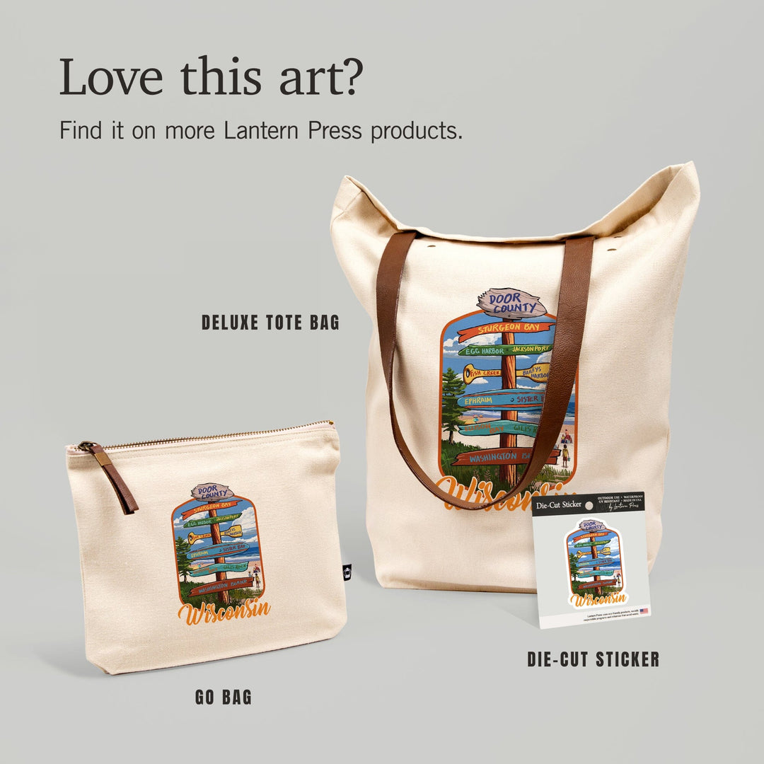 Door County, Wisconsin, Sign Destinations, Contour, Lantern Press Artwork, Accessory Go Bag - Lantern Press