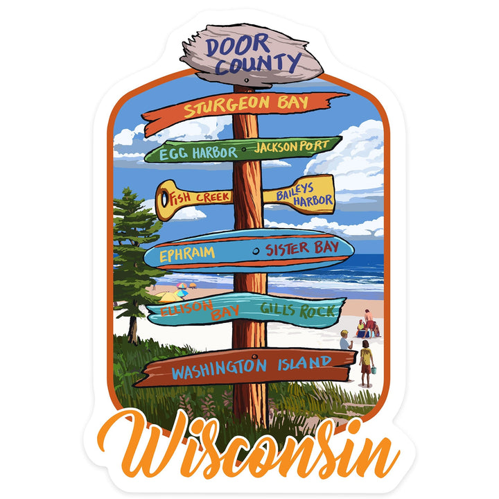 Door County, Wisconsin, Sign Destinations, Contour, Lantern Press Artwork, Vinyl Sticker Sticker Lantern Press 