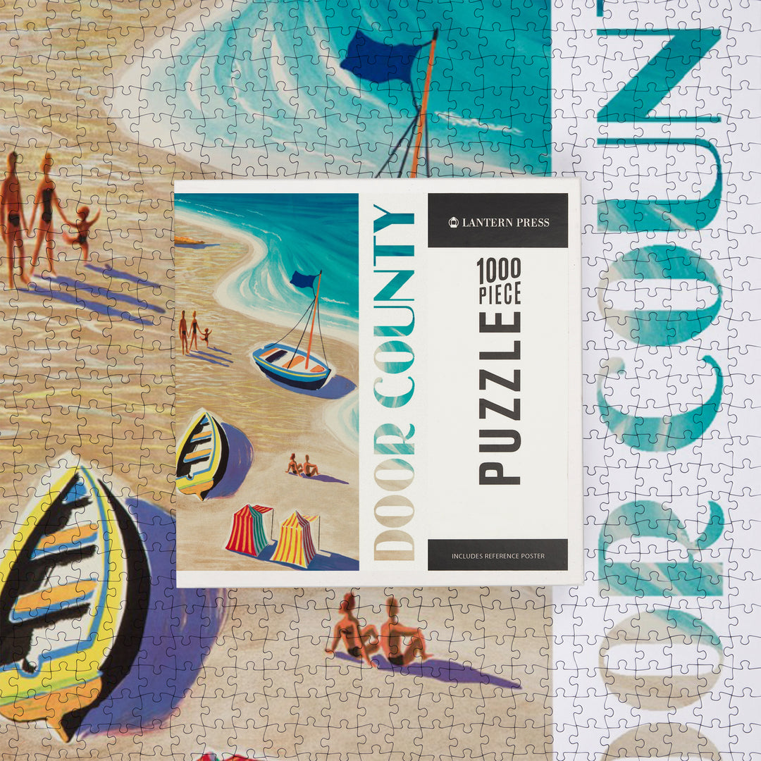 Door County, Wisconsin, Vintage Beach Scene, Jigsaw Puzzle Puzzle Lantern Press 
