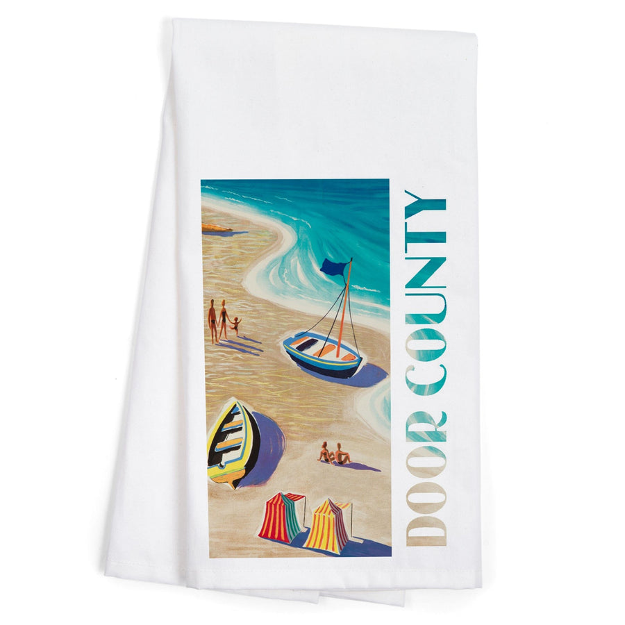 Door County, Wisconsin, Vintage Beach Scene, Organic Cotton Kitchen Tea Towels Kitchen Lantern Press 