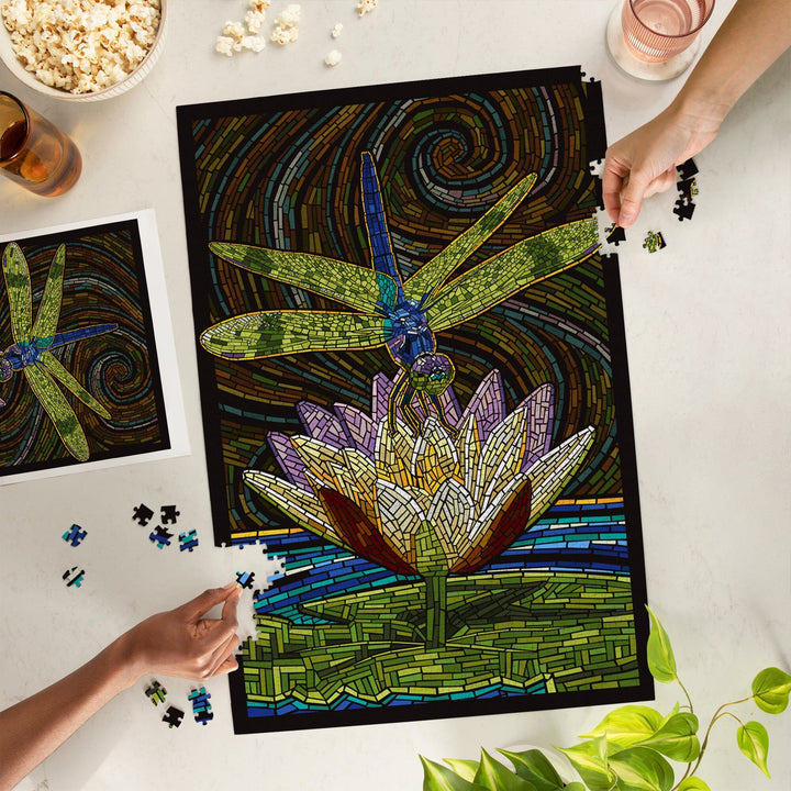 Dragonfly, Paper Mosaic, Jigsaw Puzzle Puzzle Lantern Press 