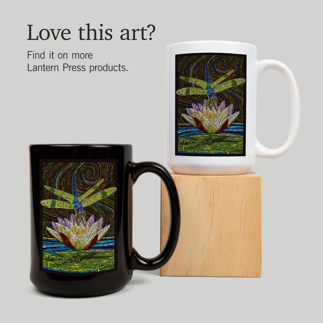 Dragonfly, Paper Mosaic, Lantern Press Artwork, Ceramic Mug Mugs Lantern Press 