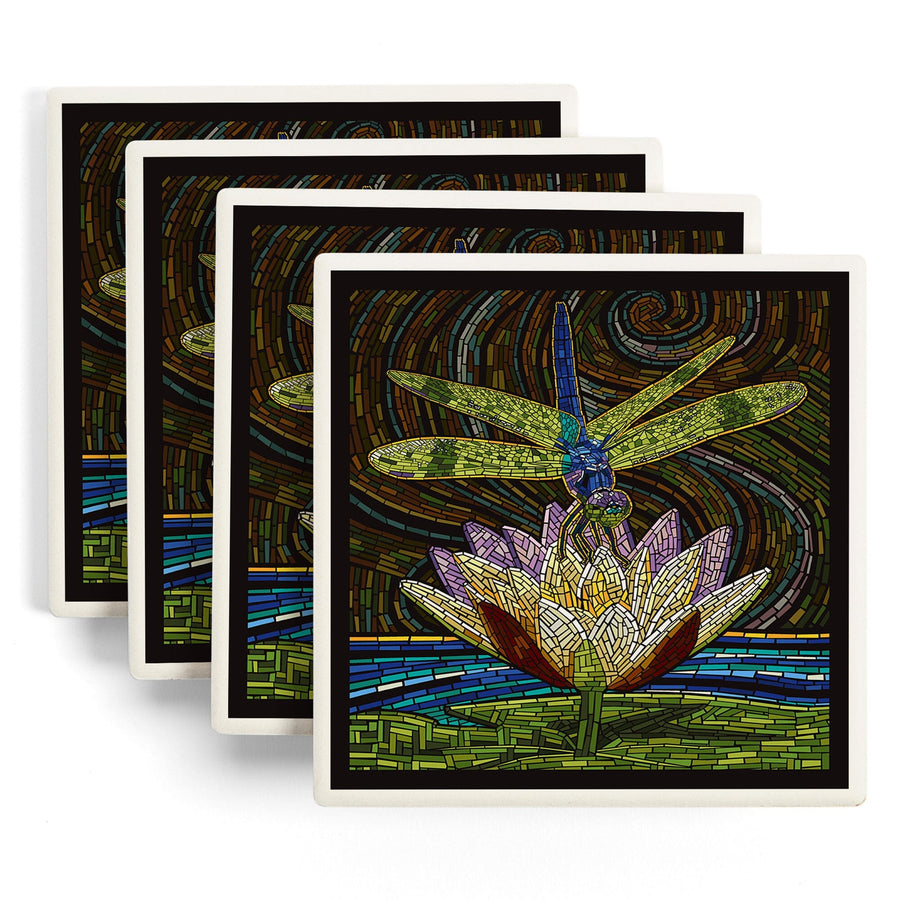 Dragonfly, Paper Mosaic, Lantern Press Artwork, Coaster Set - Lantern Press