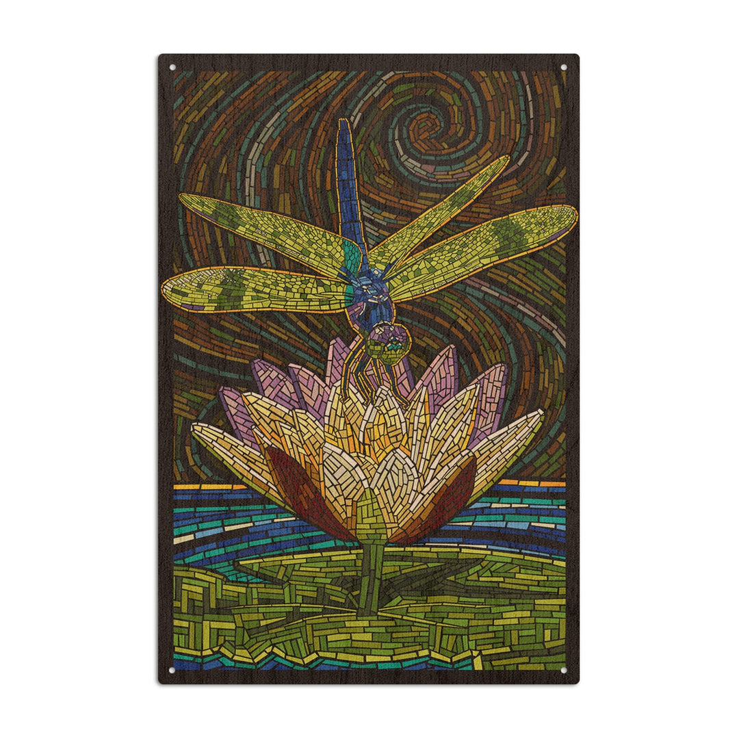 Dragonfly, Paper Mosaic, Lantern Press Artwork, Wood Signs and Postcards Wood Lantern Press 10 x 15 Wood Sign 