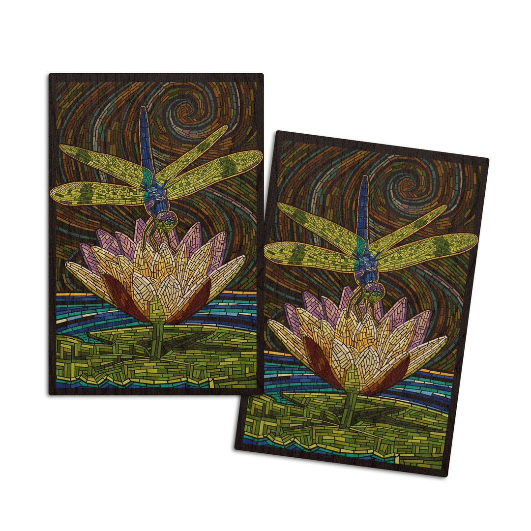 Dragonfly, Paper Mosaic, Lantern Press Artwork, Wood Signs and Postcards Wood Lantern Press 4x6 Wood Postcard Set 