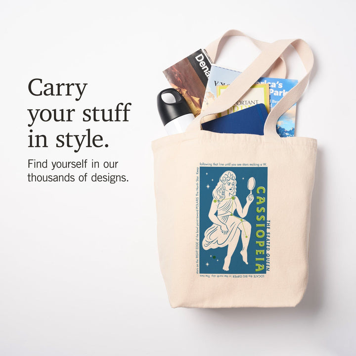 Drawings in the Stars Collection, Cassiopeia, The Seated Queen Constellation, Tote Bag Totes Lantern Press 