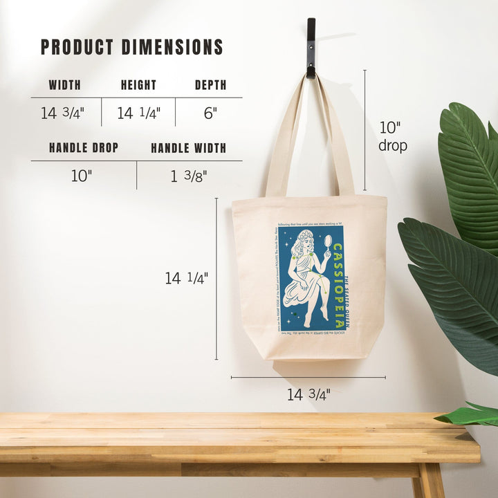 Drawings in the Stars Collection, Cassiopeia, The Seated Queen Constellation, Tote Bag Totes Lantern Press 