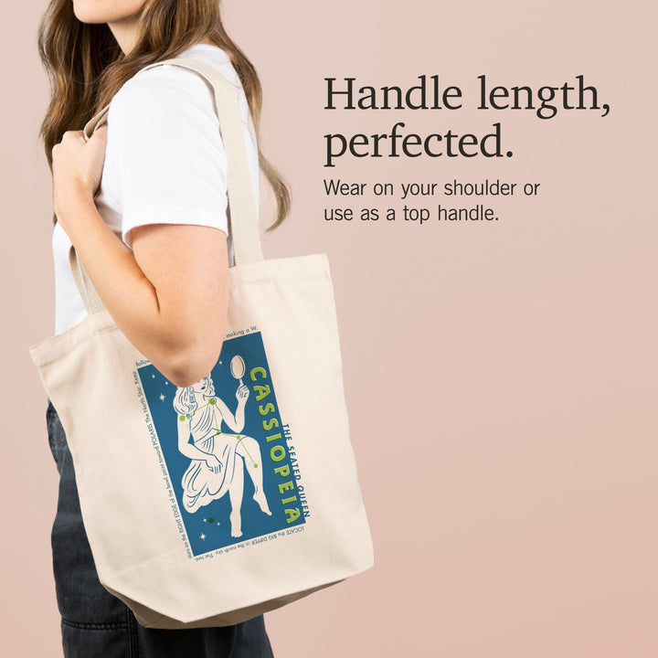 Drawings in the Stars Collection, Cassiopeia, The Seated Queen Constellation, Tote Bag Totes Lantern Press 