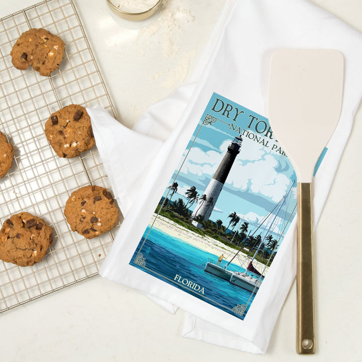 Dry Tortugas National Park, Florida, Lighthouse, Painterly Series, Organic Cotton Kitchen Tea Towels Kitchen Lantern Press 