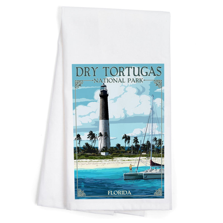 Dry Tortugas National Park, Florida, Lighthouse, Painterly Series, Organic Cotton Kitchen Tea Towels Kitchen Lantern Press 