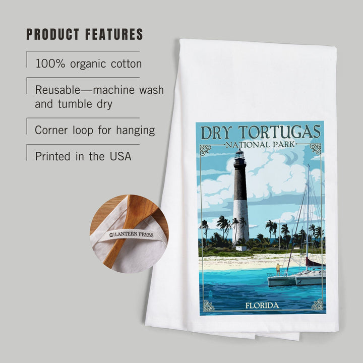 Dry Tortugas National Park, Florida, Lighthouse, Painterly Series, Organic Cotton Kitchen Tea Towels Kitchen Lantern Press 