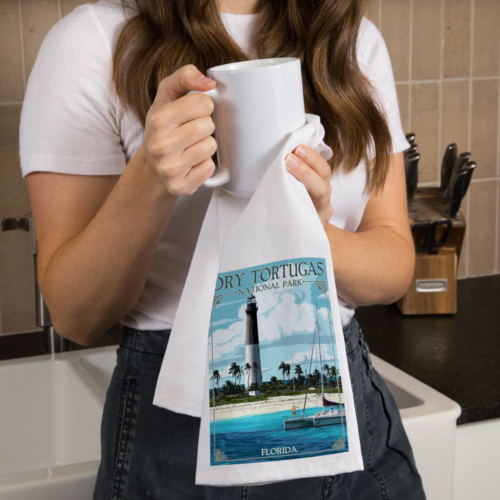 Dry Tortugas National Park, Florida, Lighthouse, Painterly Series, Organic Cotton Kitchen Tea Towels Kitchen Lantern Press 