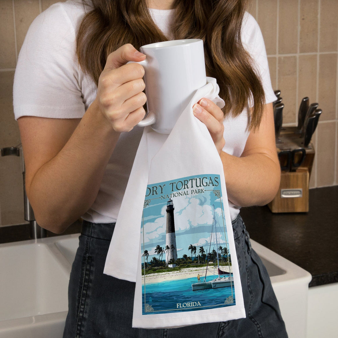 Dry Tortugas National Park, Florida, Lighthouse, Painterly Series, Organic Cotton Kitchen Tea Towels Kitchen Lantern Press 