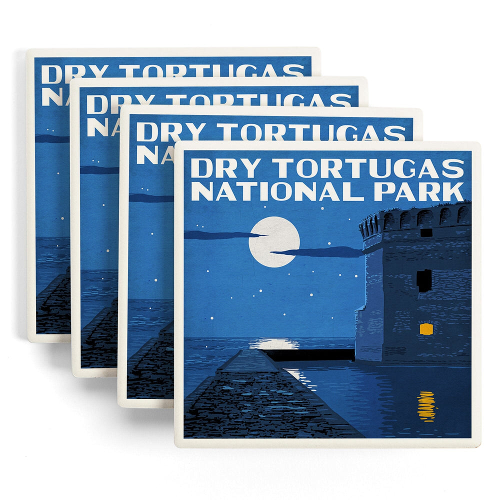 Dry Tortugas National Park, Florida, Night Scene, Painterly Series, Coasters Coasters Lantern Press 
