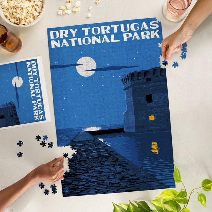 Dry Tortugas National Park, Florida, Night Scene, Painterly Series, Jigsaw Puzzle Puzzle Lantern Press 