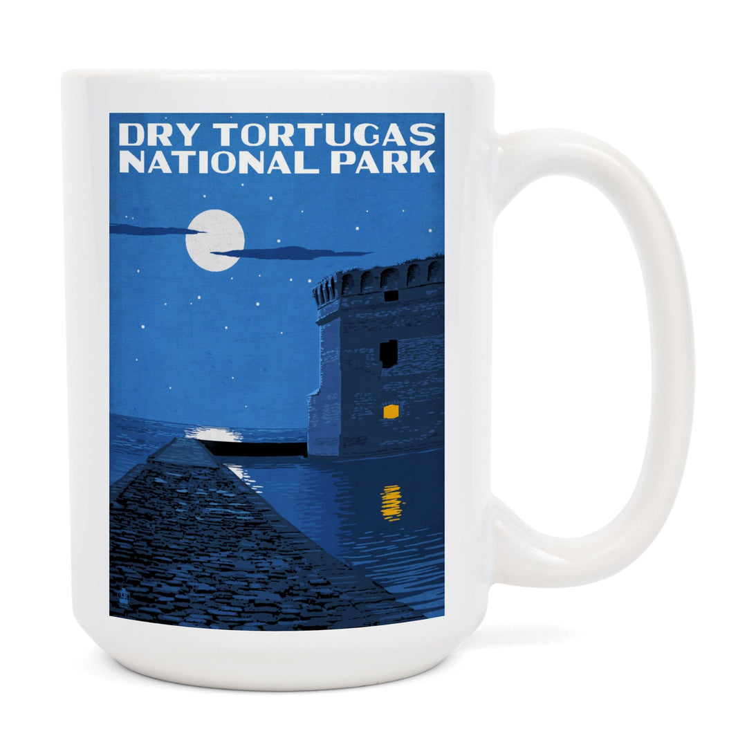 Dry Tortugas National Park, Florida, Night Scene, Painterly Series, Lantern Press Artwork, Ceramic Mug Mugs Lantern Press 