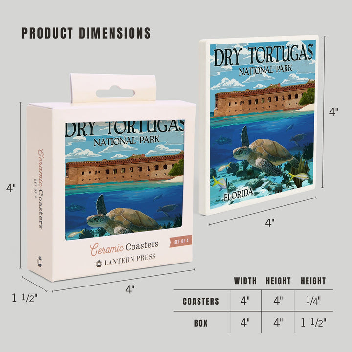Dry Tortugas National Park, Florida, Sea Turtle, Painterly Series, Coasters Coasters Lantern Press 