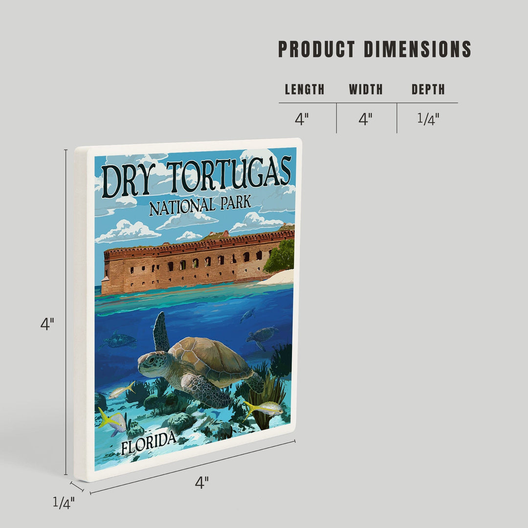 Dry Tortugas National Park, Florida, Sea Turtle, Painterly Series, Coasters Coasters Lantern Press 