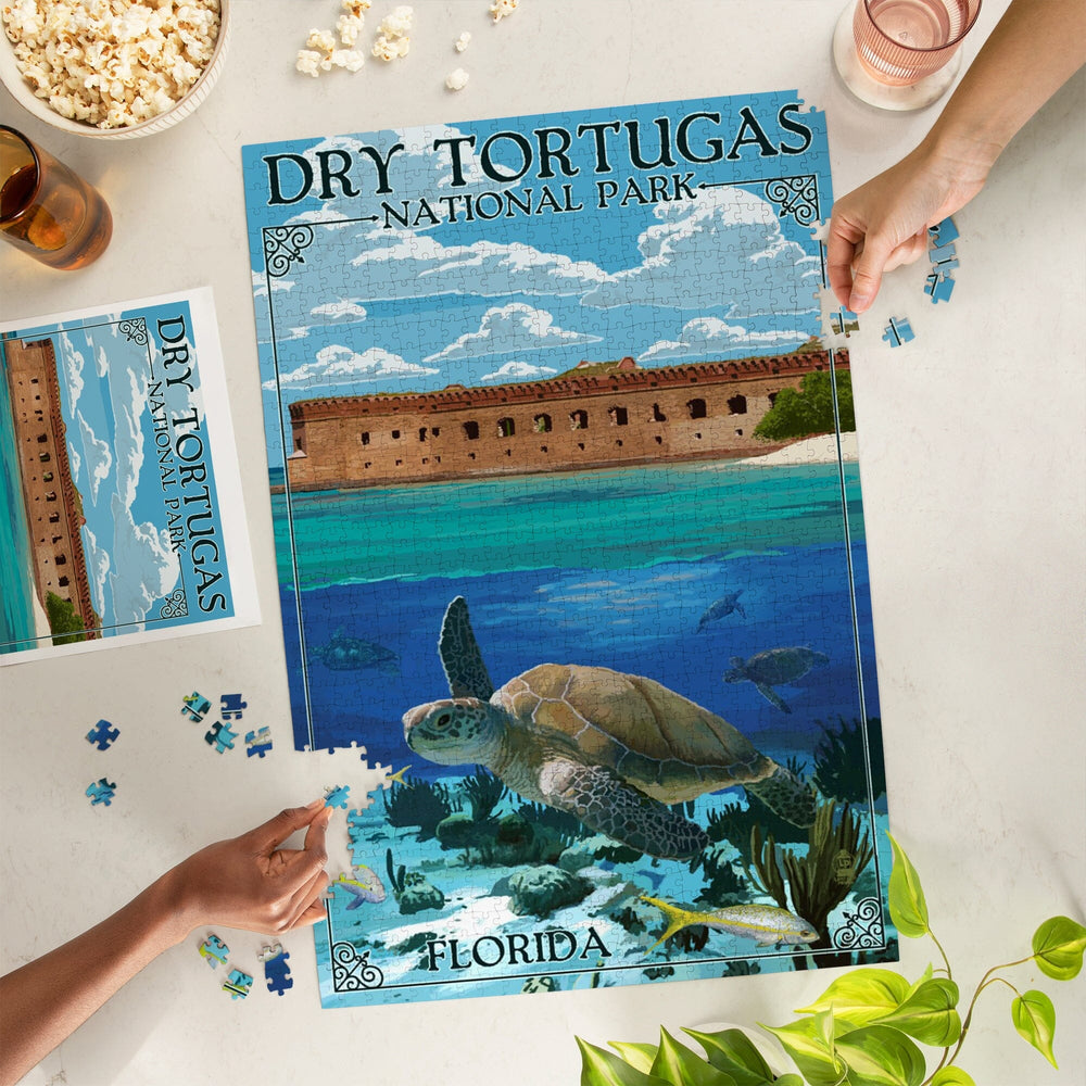 Dry Tortugas National Park, Florida, Sea Turtle, Painterly Series, Jigsaw Puzzle Puzzle Lantern Press 