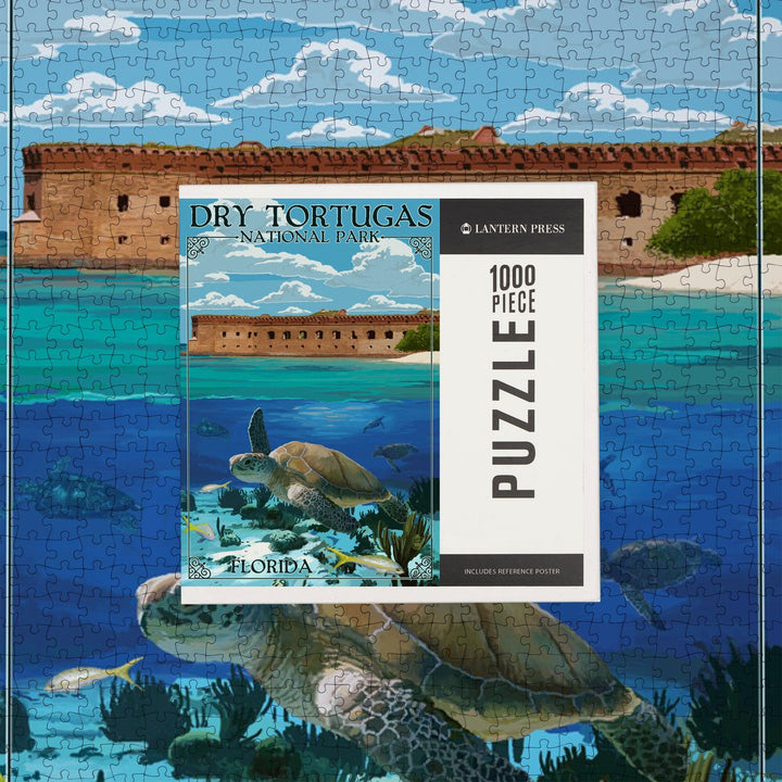 Dry Tortugas National Park, Florida, Sea Turtle, Painterly Series, Jigsaw Puzzle Puzzle Lantern Press 