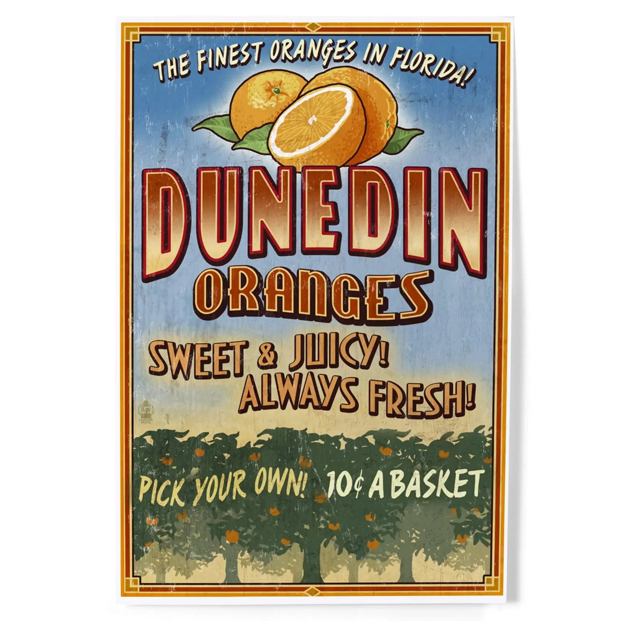 Dunedin, Florida, Orange Grove, Vintage Sign art prints, metal